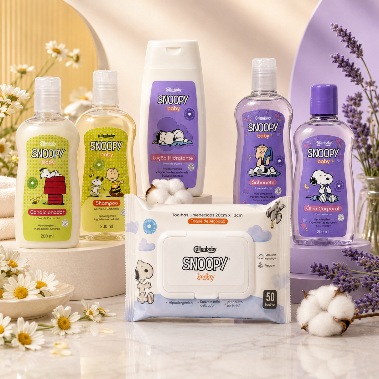 Kit Cottonbaby Snoopy Baby Hora de Ninar com 6 produtos