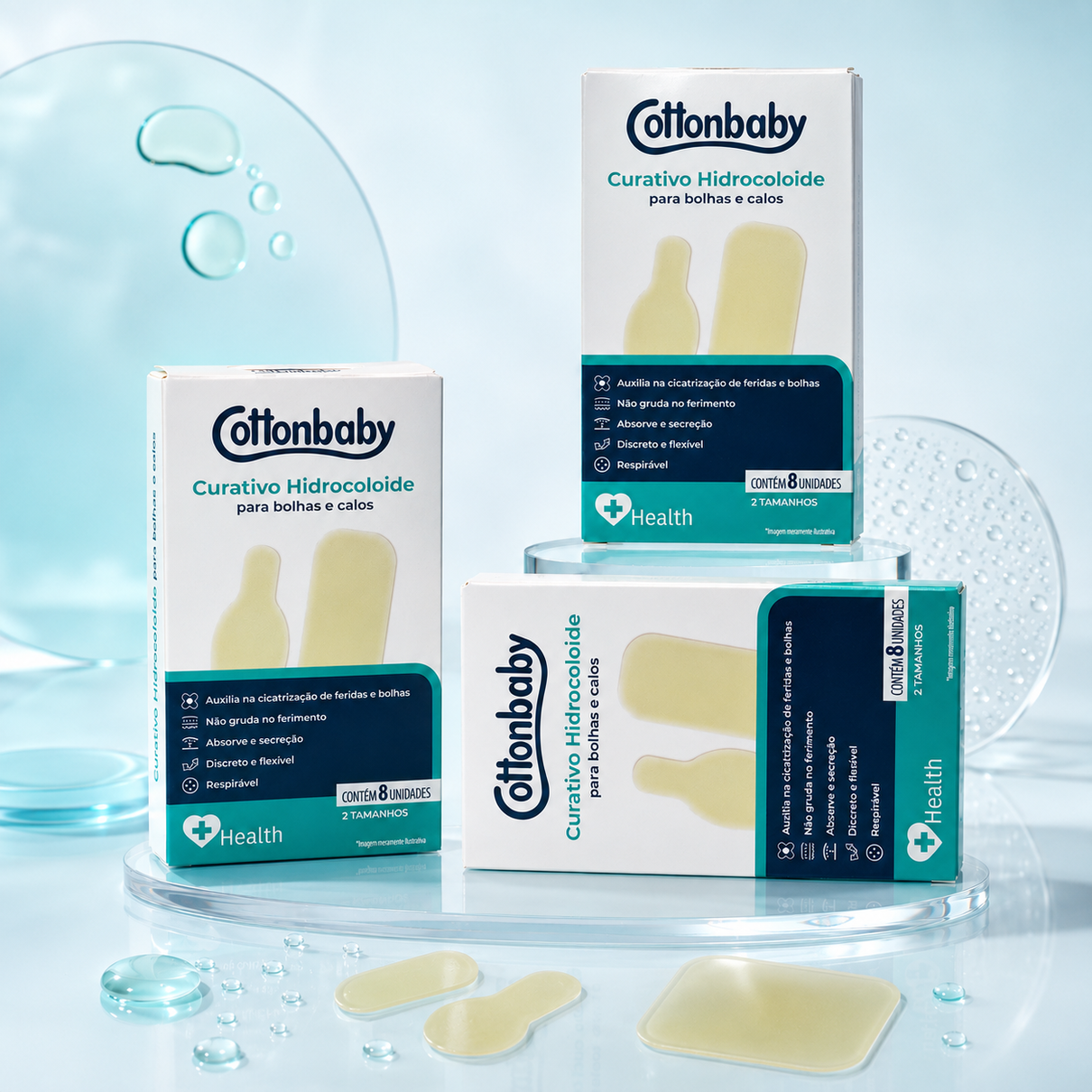 Kit 3 Curativos Hidrocoloides Cottonbaby Health para corrida, bolhas e calos