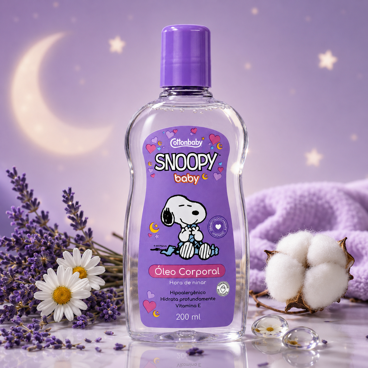 &Oacute;leo Corporal Cottonbaby Snoopy Baby Hora de Ninar 200ml