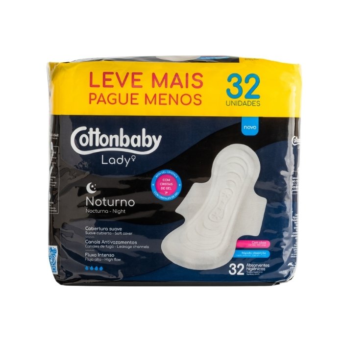 Absorvente Noturno com Abas Cottonbaby 32un
