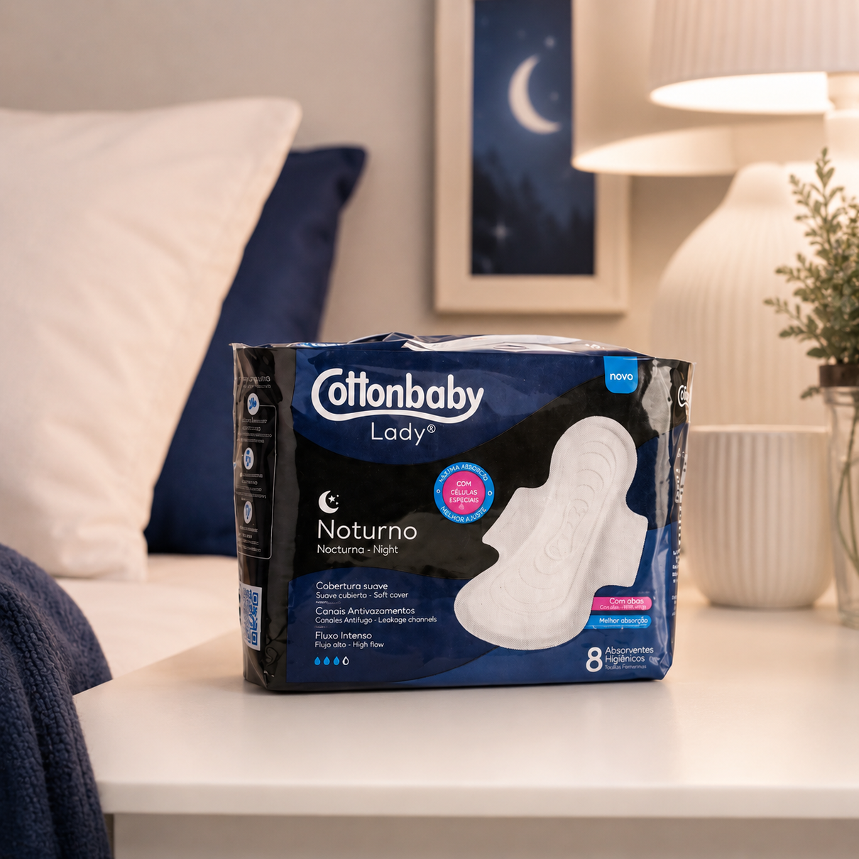 Absorvente Cottonbaby Lady Noturno com Abas 8 unidades