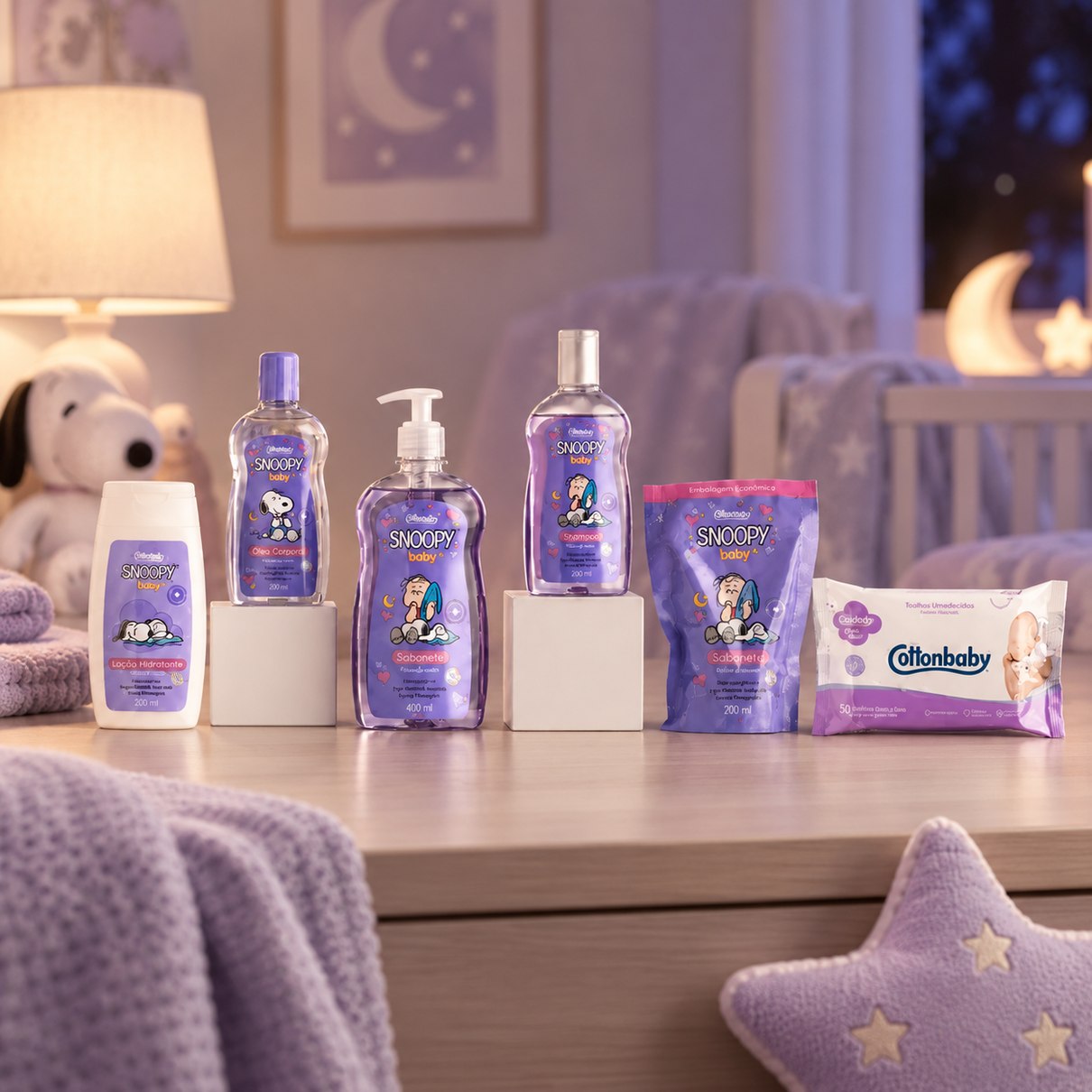 Kit Cottonbaby Snoopy Baby Hora de Ninar com 6 produtos