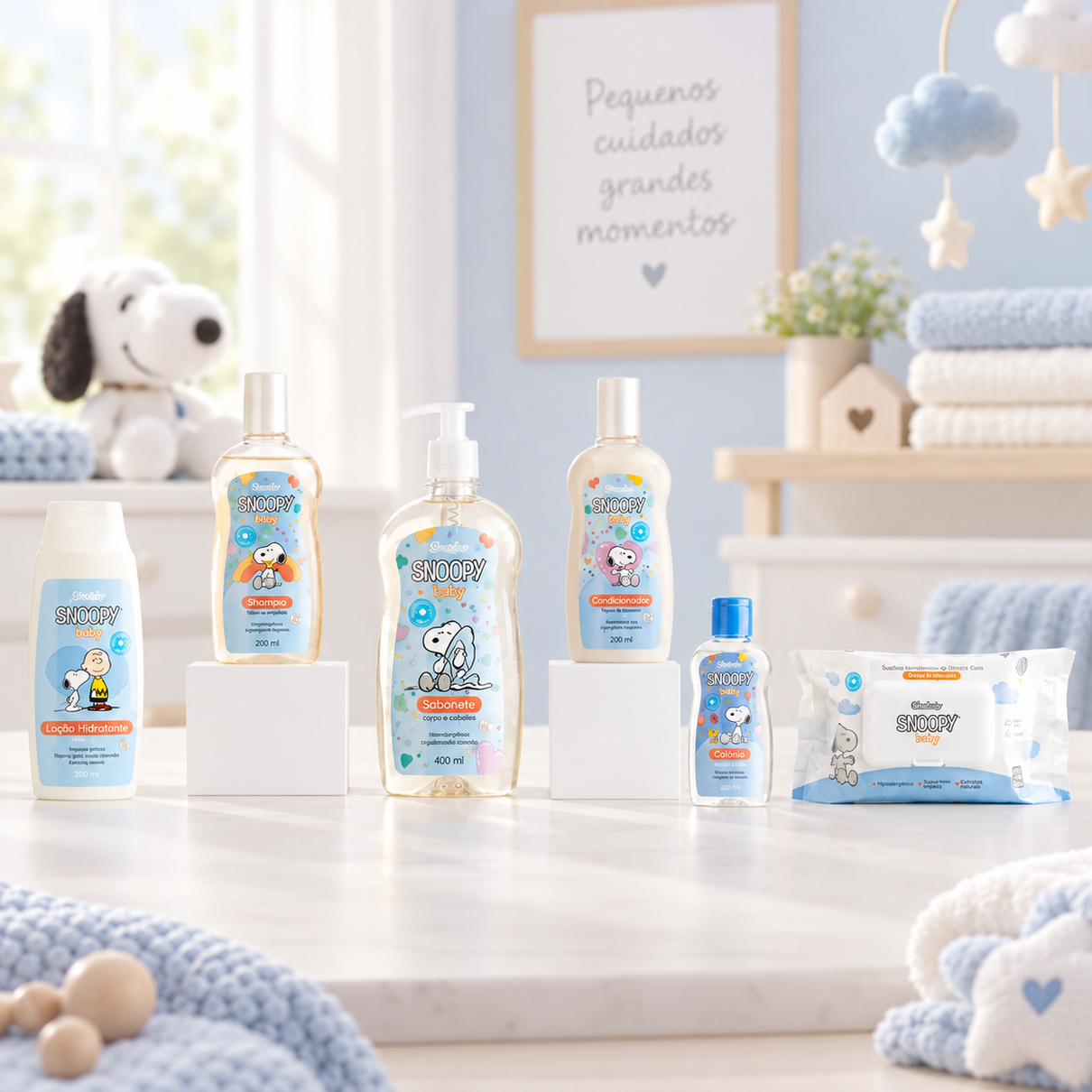 Kit Cottonbaby Snoopy Baby Toque de Algod&atilde;o com 6 produtos